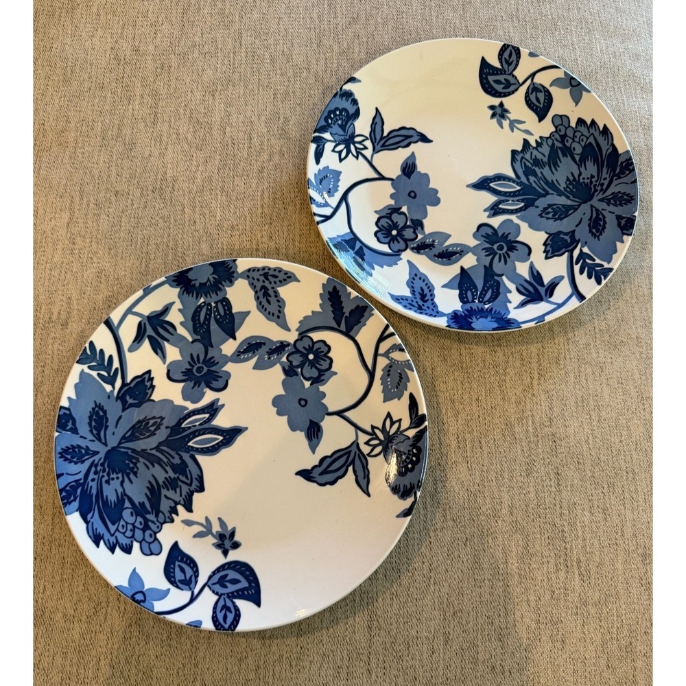 Royal Norfolk Greenbrier International Dinner Plates Blue Floral Flowers 2 Set